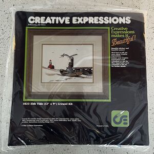 Vtg Creative Expressions 1023 “Ebb Tide” Beach Ocean 9”x12” Crewel Kit 1983